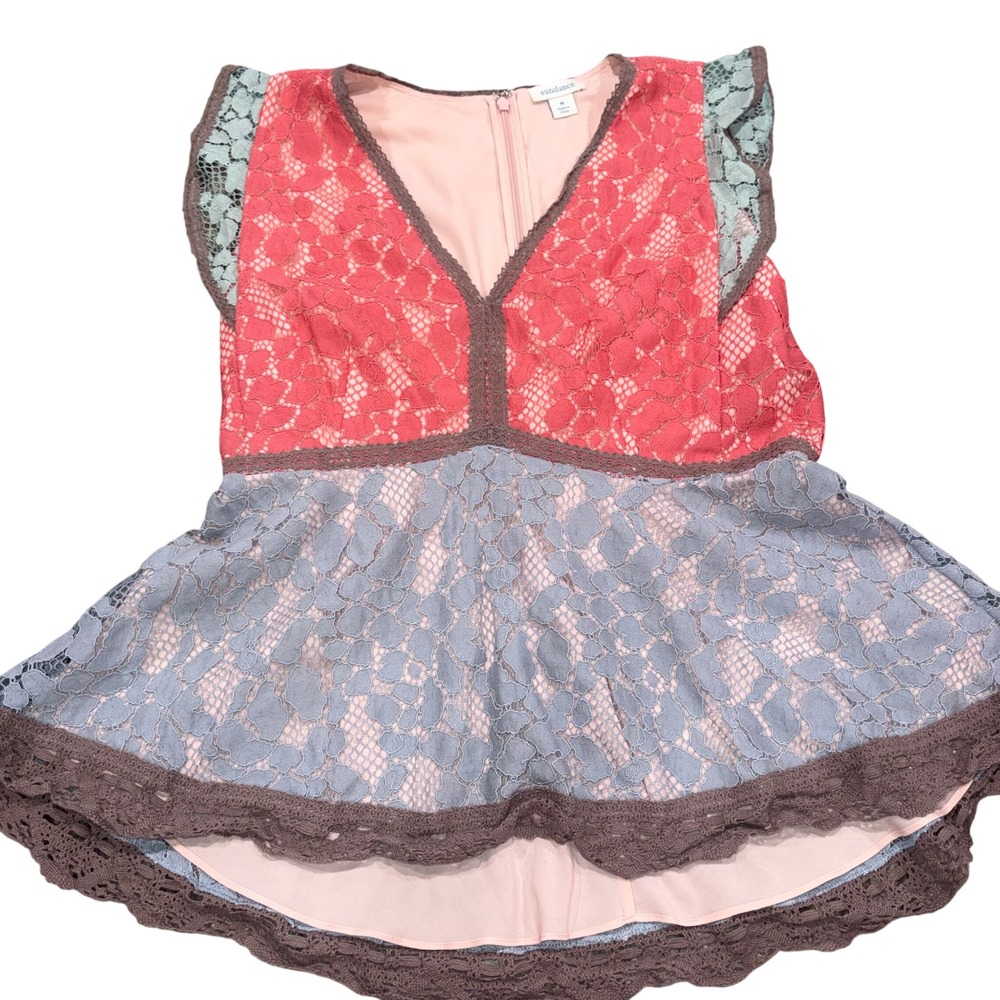 Peplum Top Women Medium Multicolor Lace Crochet Trim Sundance